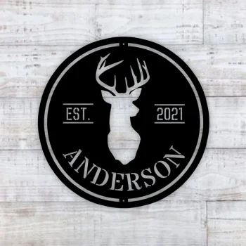 Family Name Deer Head Sign,deer Hunter Gift, Deer Camp Sign, Deer Name Metal Sign, Fathers Day Gift, Metal Sign For Camp, Cabin Metal Sign,