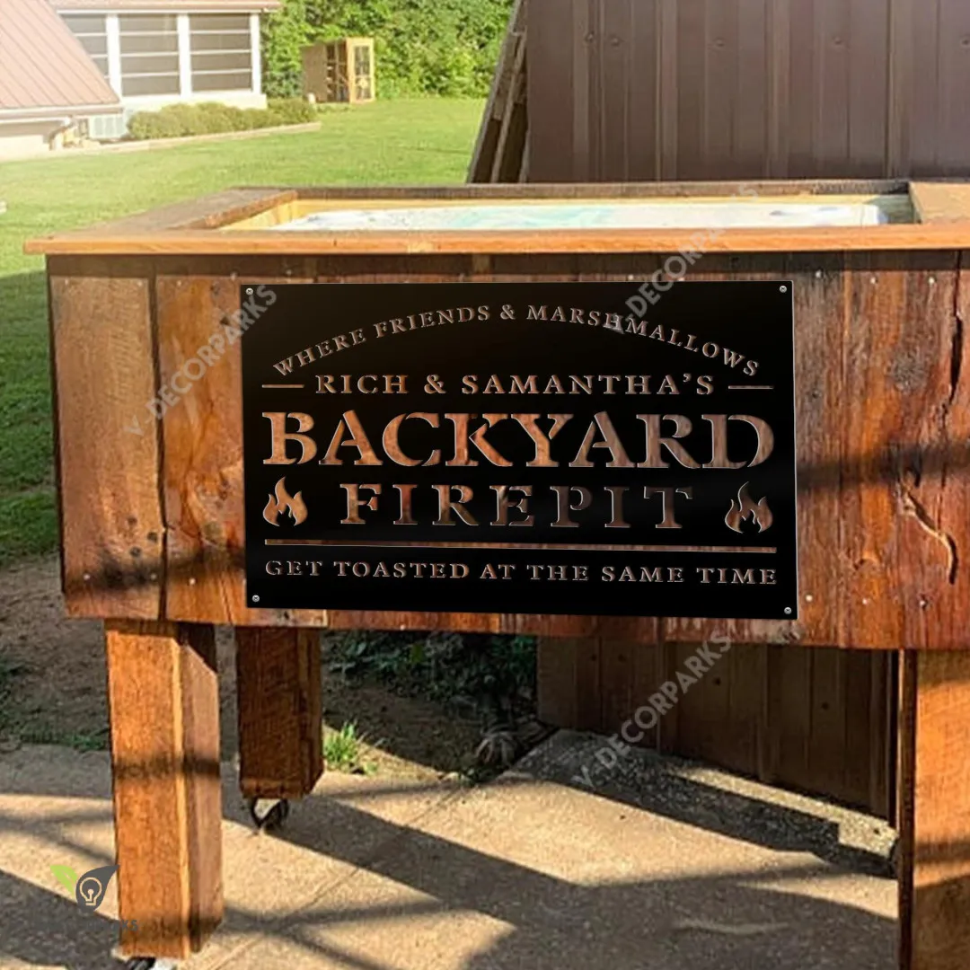 il_fullxfull.3141859386_j3ic_705d060f-5197-4d19-8878-cd76c2e75e0d.webp Personalized Backyard Firepit Sign, Welcome Sign, Get Toasted At The Same Time, Custom Your Metal Sign, Backyard Decor, Sign For House
