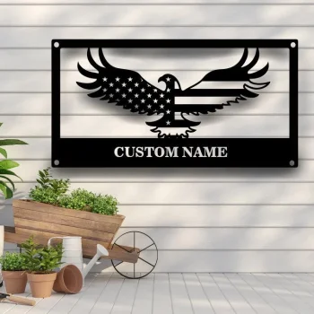 Eagles Nest Monogram - Metal Wall Art Decor, Rustic Outdoor Home & Garden Decor, Eagle Garage Art, Metal Wall Art, Sign