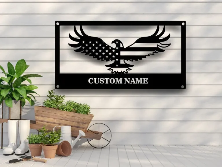 Eagles Nest Monogram - Metal Wall Art Decor, Rustic Outdoor Home & Garden Decor, Eagle Garage Art, Metal Wall Art, Sign