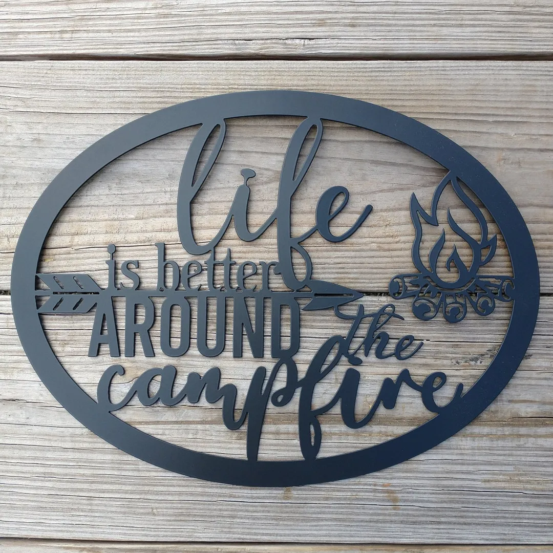 il_fullxfull.3146562955_4rle_1024x1024_2x_f71b1aa4-dfc6-40a3-960a-40a6fbd340c0.webp Life Is Better Around The Campfire Sign, Cut Metal Sign, Wall Metal Art