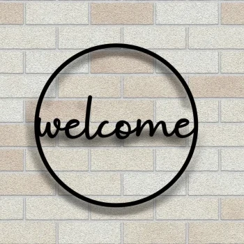 Round Welcome Metal Sign, Outdoor Welcome Sign, Welcome Metal Word, Wedding Welcome Sign, Housewarming Gift, Realtor Closing Gift