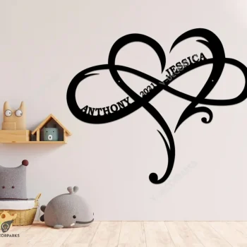 Infinite Heart Metal Sign For Couple, Love Established Sign Door Hanger, Personalized Couple Name Infinity Symbol, Wedding Date Sign