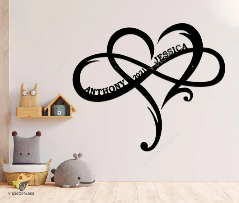 Infinite Heart Metal Sign For Couple, Love Established Sign Door Hanger, Personalized Couple Name Infinity Symbol, Wedding Date Sign