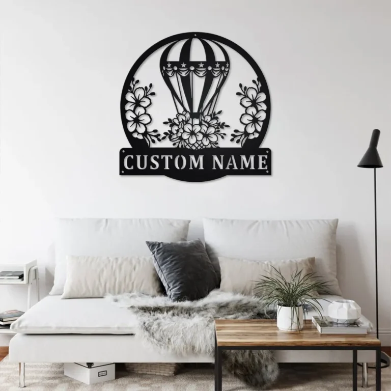 Personalized Floral Hot Air Balloon Metal Sign, Hot Air Balloon Metal Wall Art, Housewarming Outdoor Metal Sign, Hot Air Balloon Gifts,