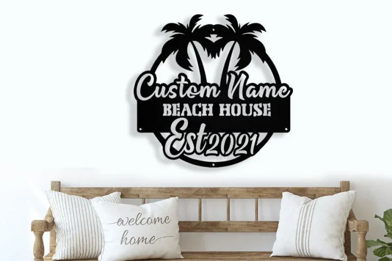 Beach House Palm Tree Metal Sign, Custom Family Name Metal Sign, Beach House Sign, Deck Sign, Patio Sign, Outdoor Metal Sign