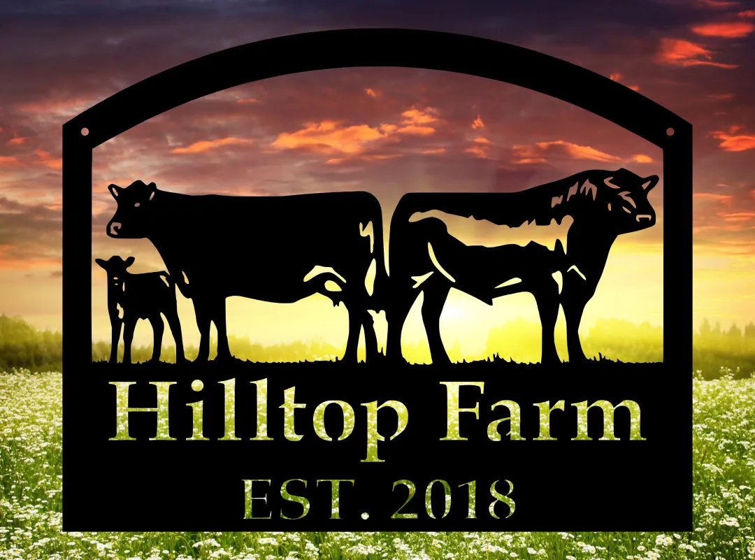 il_fullxfull.3164161718_b07x.webp Metal Farm Sign , Cows And Bull - Personalized Family Name Metal Sign - Wedding Gift - Personalized Gift - Metal Wall Art