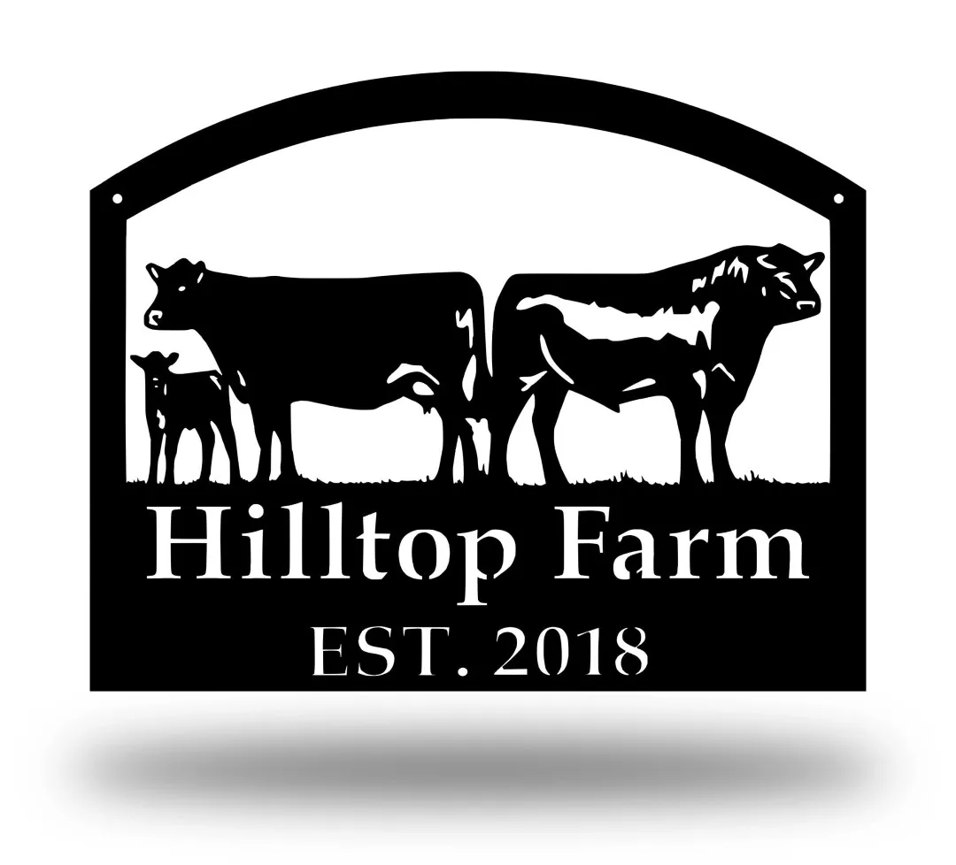 il_fullxfull.3164161990_400q.webp Metal Farm Sign , Cows And Bull - Personalized Family Name Metal Sign - Wedding Gift - Personalized Gift - Metal Wall Art
