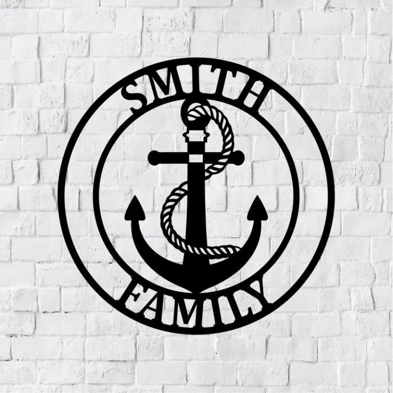 Personalized Family Name Anchor Metal Sign, Anchor Housewarming Gift, Cottage Sign, Wedding Gift, Metal Monogram Sign