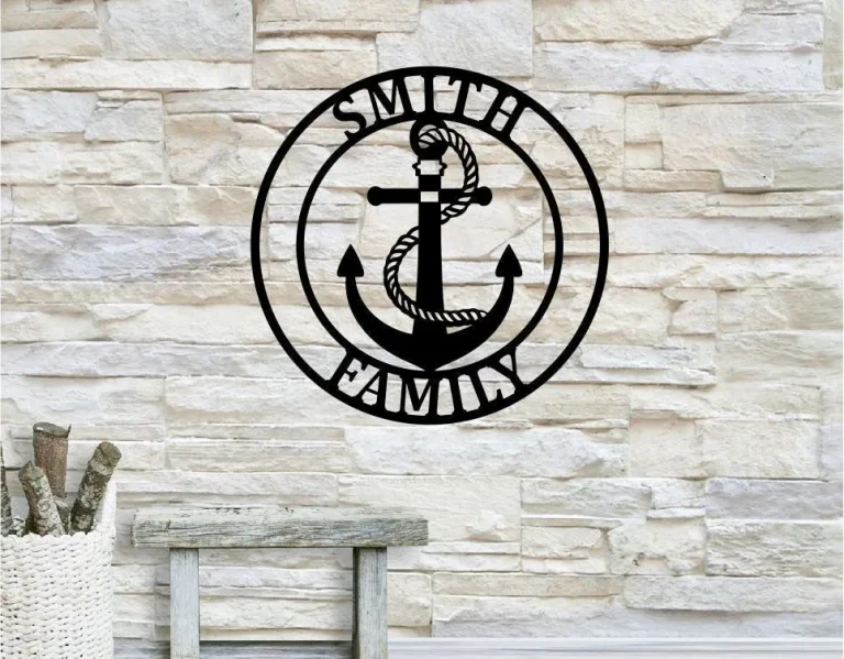 Personalized Family Name Anchor Metal Sign, Anchor Housewarming Gift, Cottage Sign, Wedding Gift, Metal Monogram Sign