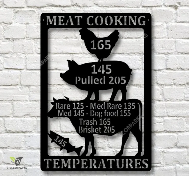 Meat Cooking Temperature Sign, Kitchen Cooking Decor, Metal Meat Temperature Chart, Outdoor Patio Decor, Metal Stencil Decor, Cooking Sign