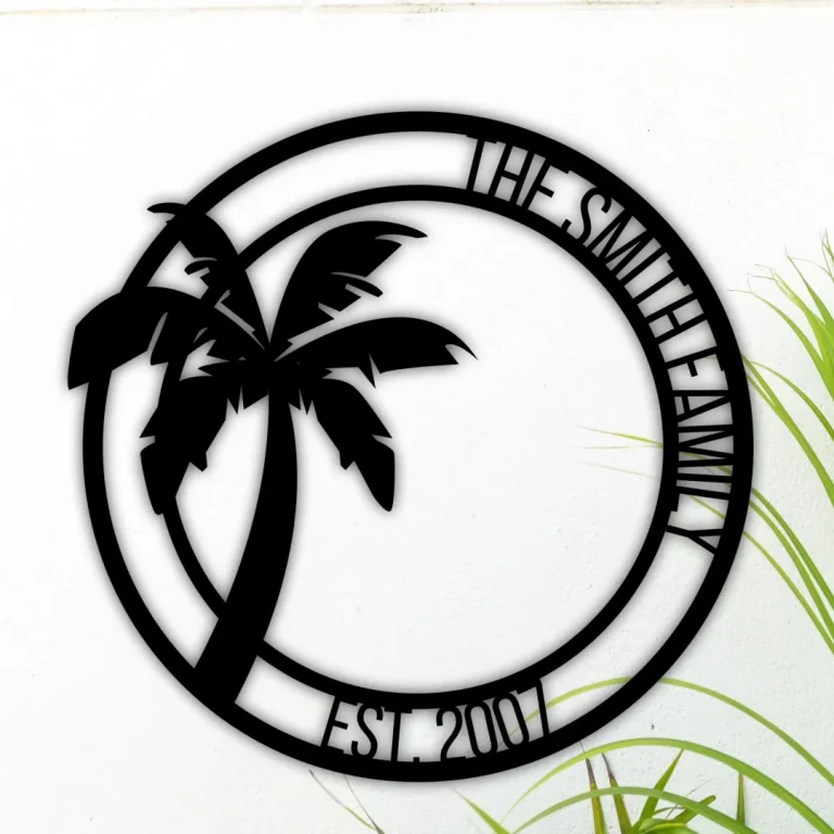 Personalized Palm Tree Metal Sign, Beach House Signs, Door Hanger, Metal Wall Art, Beach Decor, Coastal Decor, Tropical Decor, Metal Sign