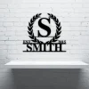Leafy Border Last Name Monogram, Custom Family Name Sign, Housewarming Gift, Metal Monogram, Framed Family Initial, Letter Door Sign Hanger