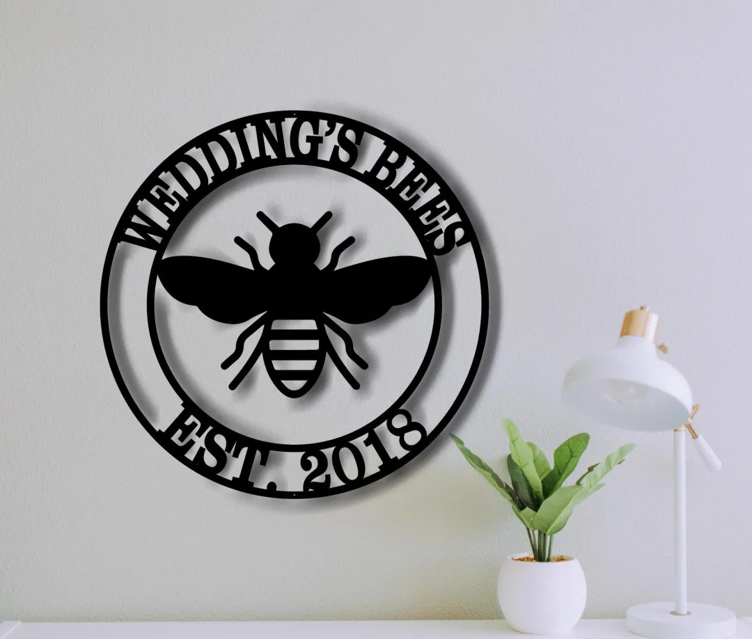 il_fullxfull.3193273584_lv30_1024x1024_2x_5d21c586-b19a-4bc7-9739-8719f55b76bb.webp Bee Welcome Metal Sign - Customizable Weatherproof Door Hanger - Bee Keeper - Porch - Patio - Garden - Bee Lovers - Honeycomb - Honey Bee