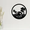 Family Beach And Dolphin Scene Metal Signs, Beach Palm Tree Paradise, Metal Beach Sign, Family Beach House Sign, Metal Wall Art