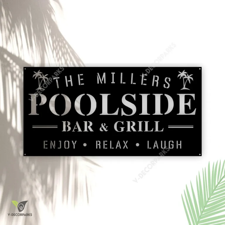 Custom Name Poolside Bar And Grill Metal Sign,pool And Bar, Tiki Bar, Bar And Grill, Pool Oasis Personalized Sign For Pool Bar Patio Decor