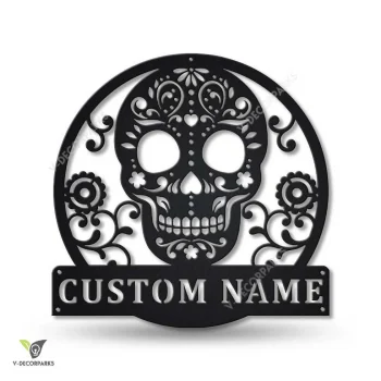 Personalized Sugar Skull Metal Sign Art, Custom Sugar Skull Monogram Metal Sign, Sugar Skull Gifts Funny, Hobbie Gift, Birthday Gift