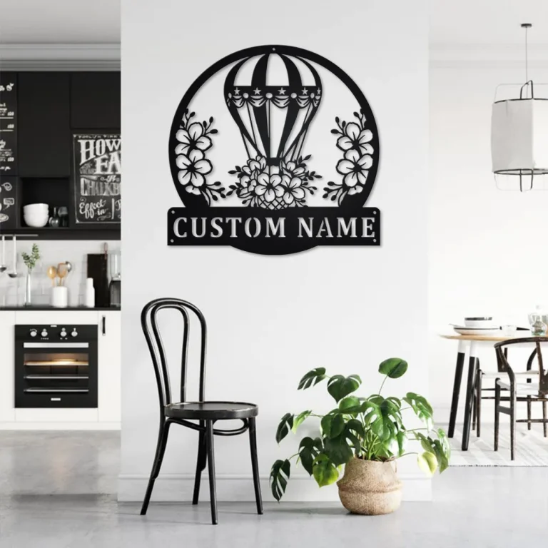 Personalized Floral Hot Air Balloon Metal Sign, Hot Air Balloon Metal Wall Art, Housewarming Outdoor Metal Sign, Hot Air Balloon Gifts,