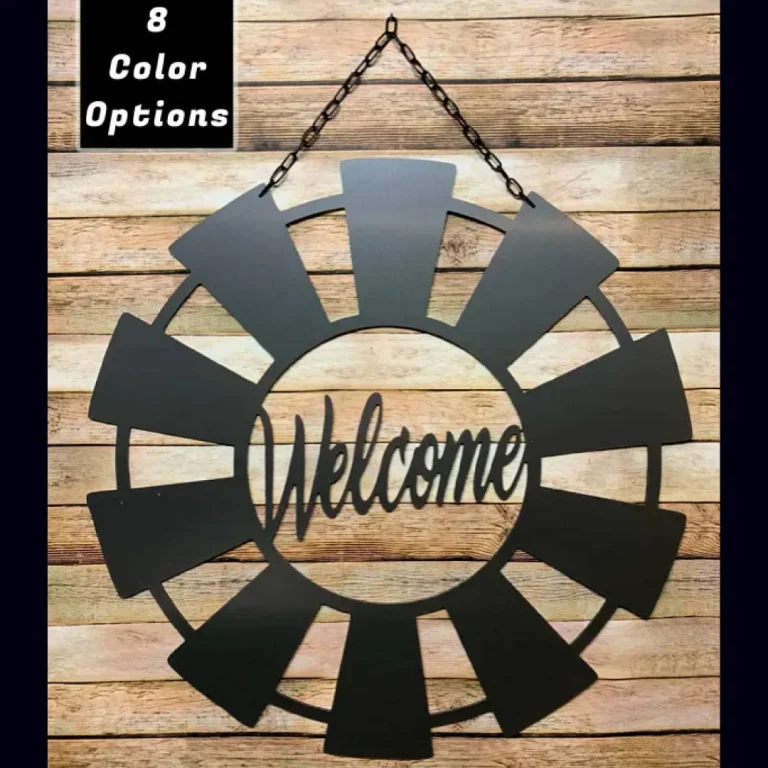 Welcome Sign For Front Porch, Windmill Design, Cut Metal Sign, Wall Metal Sign