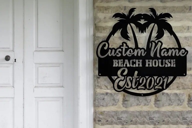 Beach House Palm Tree Metal Sign, Custom Family Name Metal Sign, Beach House Sign, Deck Sign, Patio Sign, Outdoor Metal Sign