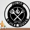 Bbq Sign, Smokehouse And Grill Sign, Utensils Sign, Grill Sign, Custom Sign, Smoker, Personalized Bar Sign, Carved Wood Sign, Metal Sign