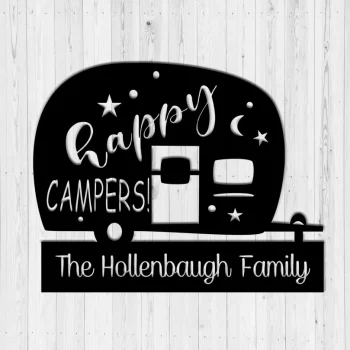 Happy Camper - Caravan Metal - Camper Metal Sign - Summer Metal Sign - Outdoor Metal - Custom Family Name Metal Sign - Housewarming Gift