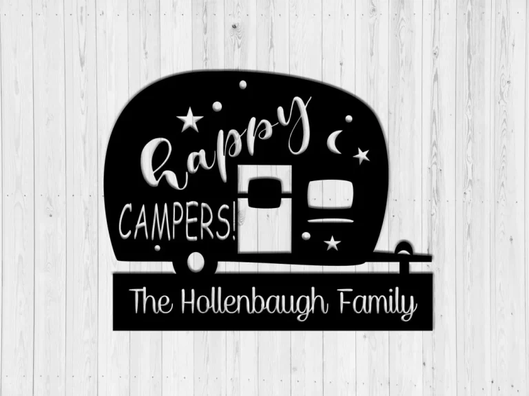 Happy Camper - Caravan Metal - Camper Metal Sign - Summer Metal Sign - Outdoor Metal - Custom Family Name Metal Sign - Housewarming Gift