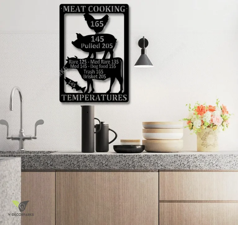 Meat Cooking Temperature Sign, Kitchen Cooking Decor, Metal Meat Temperature Chart, Outdoor Patio Decor, Metal Stencil Decor, Cooking Sign