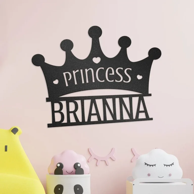 Personalized Princess Crown Metal Wall Art, Sign For Daughter, Royal Themed, Kid Room Decor, Gift For Your Princess, Custom Name, Wall Signs