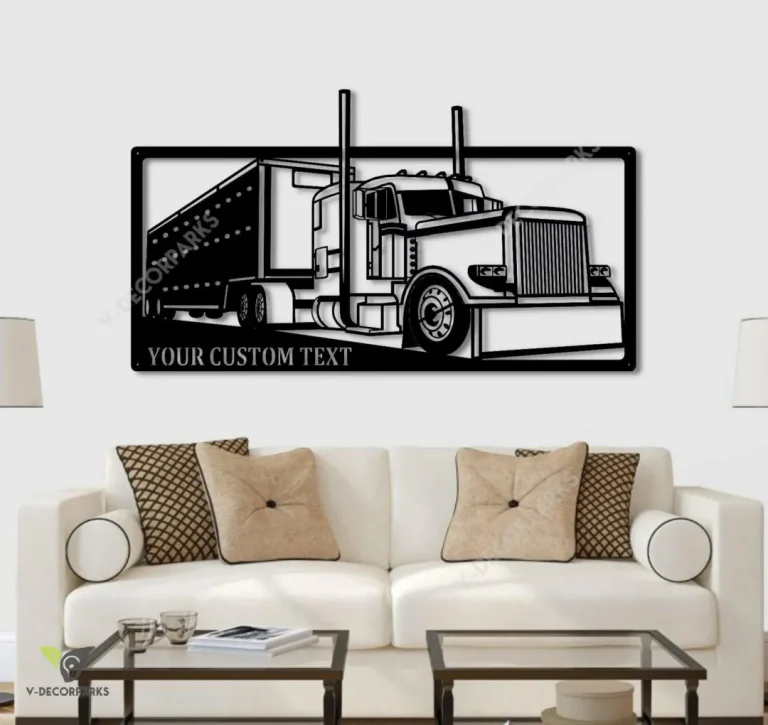 Metal Semi Truck And Trailer, Semi Truck Metal Wall Decoration, Personalized Company Name, Extra Metal Wall Abstract, Cattle Trailer