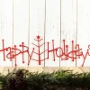 Happy Holidays Metal Sign With Christmas Tree - Red, Christmas Tree, Outdoor Wall Art, Holiday Decor, Christmas