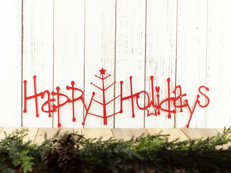 Happy Holidays Metal Sign With Christmas Tree - Red, Christmas Tree, Outdoor Wall Art, Holiday Decor, Christmas