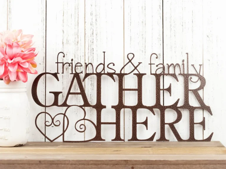 Friends And Family Gather Here Metal Wall Art, Gather Sign, Metal Sign, Metal Wall Decor, Metal Wall Hanging, Hearts