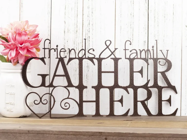 Friends And Family Gather Here Metal Wall Art, Gather Sign, Metal Sign, Metal Wall Decor, Metal Wall Hanging, Hearts