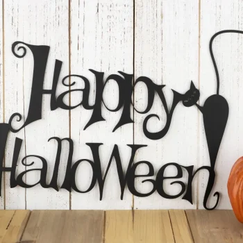 Happy Halloween Metal Sign With Cat - Black, Black Cat, Halloween Decor, Halloween Home Decor, Outdoor Sign