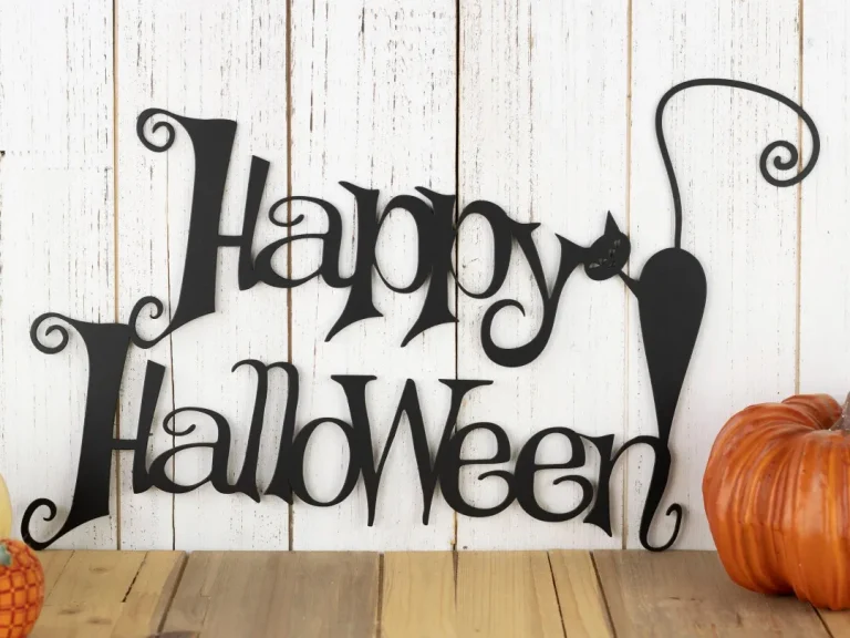 Happy Halloween Metal Sign With Cat - Black, Black Cat, Halloween Decor, Halloween Home Decor, Outdoor Sign