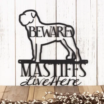 Bull Mastiffs Live Here Metal Sign - Black, Metal Wall Art, Bull Mastiff, Mastiff, Outdoor Sign