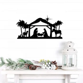Nativity Scene Metal Wall Art - Christmas Sign - Holiday Decor - Religious Christmas Gift - Metal Manger Sign - Mantel Shelf Sitter