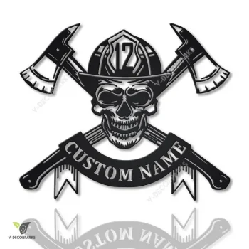 Personalized Firefighter Skull Metal Sign Art, Custom Firefighter Skull Monogram Metal Sign, Firefighter Gifts, Job Gift