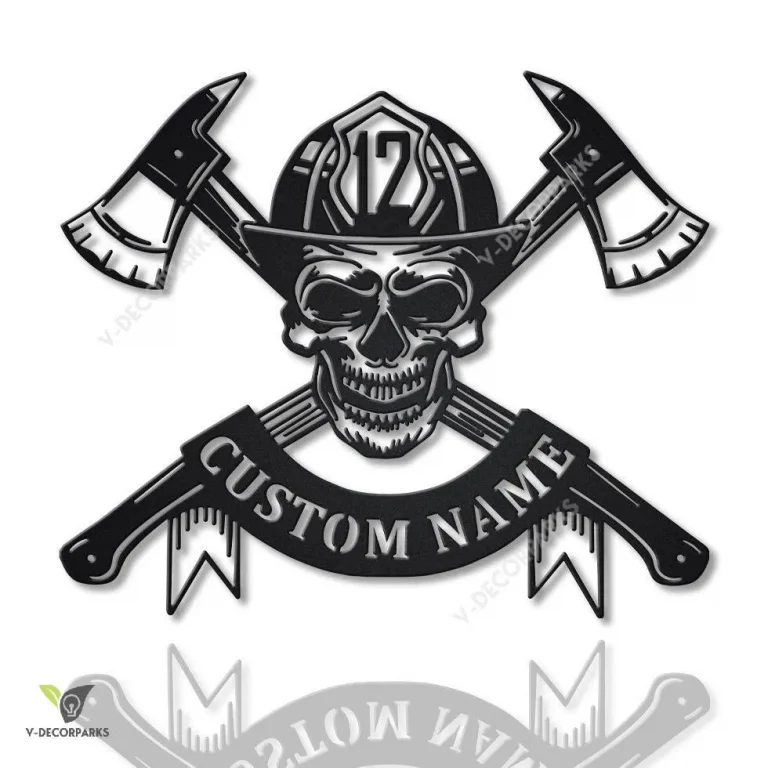 Personalized Firefighter Skull Metal Sign Art, Custom Firefighter Skull Monogram Metal Sign, Firefighter Gifts, Job Gift