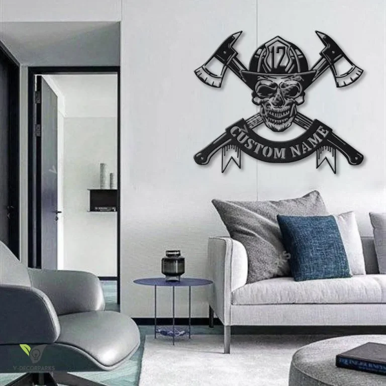 Personalized Firefighter Skull Metal Sign Art, Custom Firefighter Skull Monogram Metal Sign, Firefighter Gifts, Job Gift
