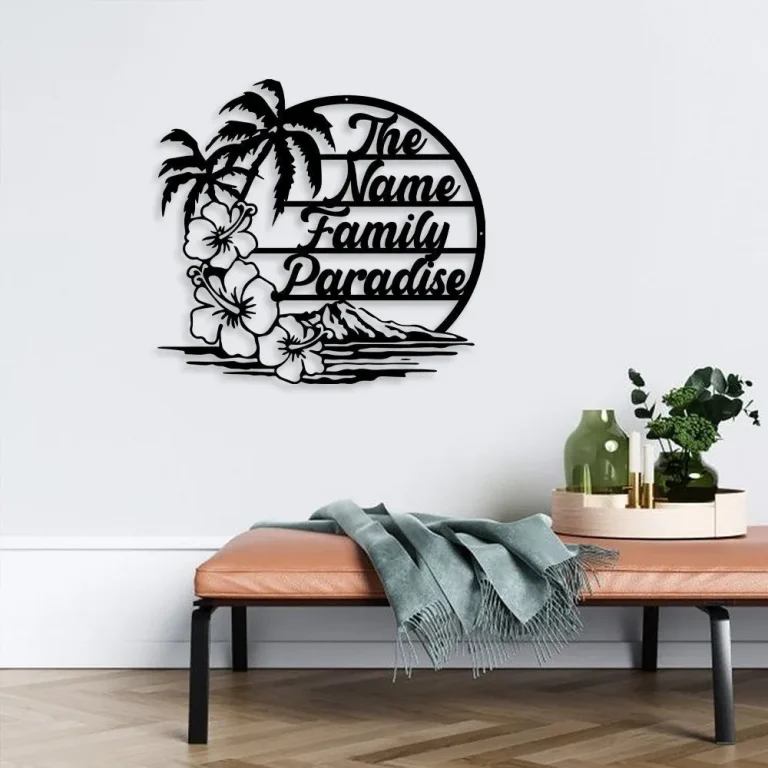 Personalized Family Beach Metal Sign, Beach Palm Tree Paradise Metal Sign, Metal Beach Sign, Family Beach House, Metal Wall Art