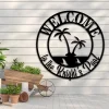 Personalized Family Pool Palm Tree Metal Sign, Metal Welcome Palm Tree Scene Sign - Customizable Weatherproof Door Hanger Or Wall Art