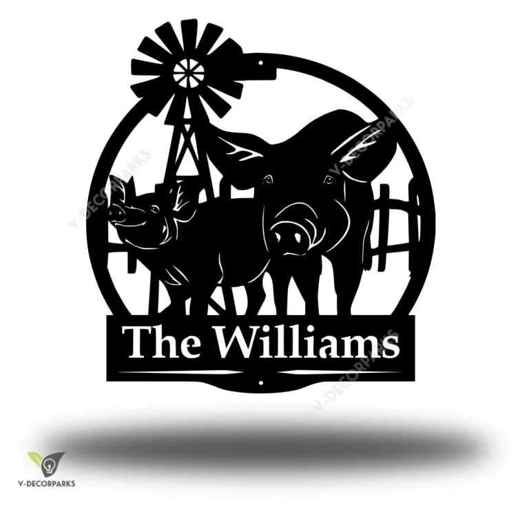 Metal Farm Sign , Pigs - Personalized Family Name Metal Sign - Housewarming Gift - Wedding Gift - Personalized Gift - Metal Wall Art