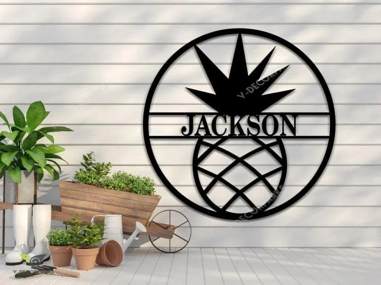 Personalized Pineapple Sign, Custom Name Sign In Pineapple , Customizable Weatherproof Door Hanger Or Wall Art Powder Coat, Closing Gift