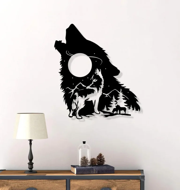 Howling Wolf Moon Metal Wall Art, Mountain Wolf Metal Sign, Wolf Room Decor, Moon Decor, Moon Wolf Wall Art, Wildlife Art