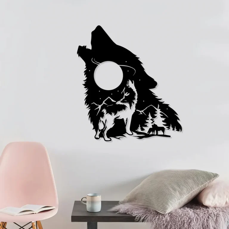 Howling Wolf Moon Metal Wall Art, Mountain Wolf Metal Sign, Wolf Room Decor, Moon Decor, Moon Wolf Wall Art, Wildlife Art