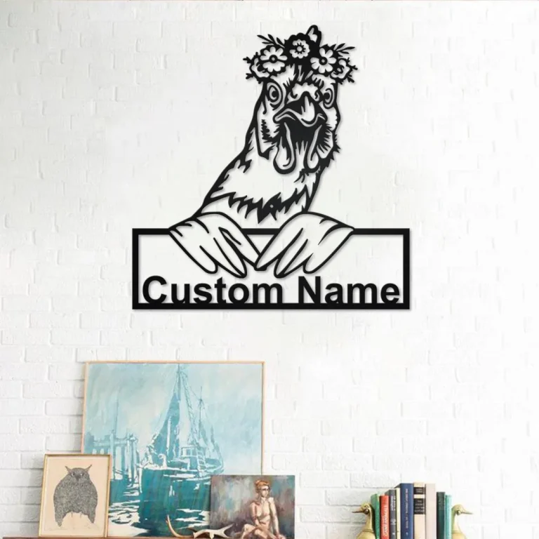 Floral Chicken Personalized Metal Sign, Chicken Metal Wall Art, Chicken Metal Wall Decor, Chicken Lover Gift, Chicken With Floral Art