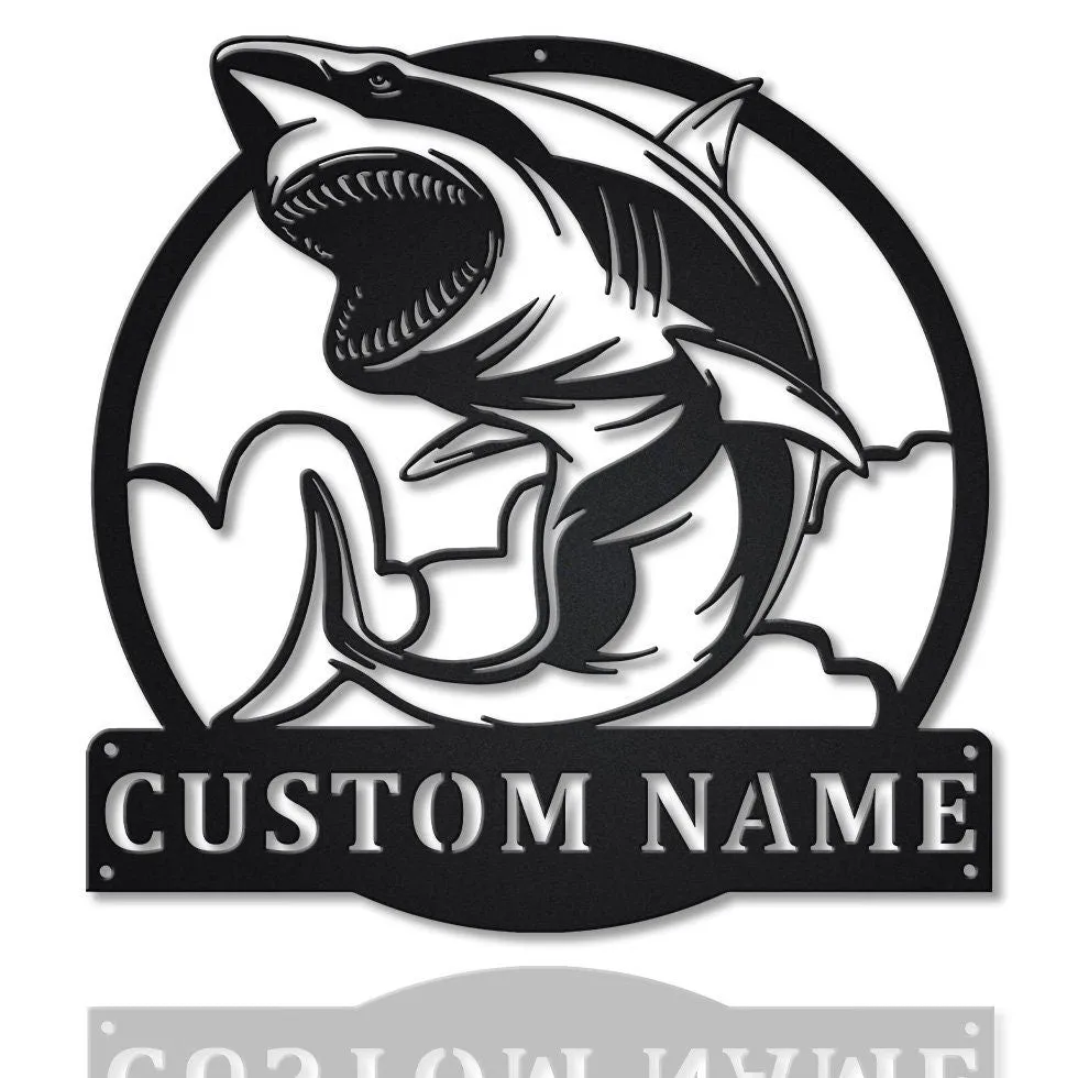 il_fullxfull.3262469832_jxx7.webp Personalized White Shark Monogram Metal Sign Art, Custom White Shark Monogram Metal Sign, Birthday Gift, Animal Funny, Fathers Day Gift