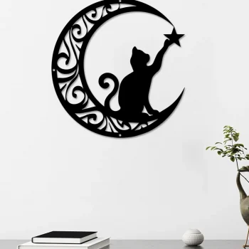 Moon Cat Metal Wall Art, Luna Cat With Star Metal Sign, Cat Lover Wall Decor, Cat Lover Gift, Black Cat Metal Sign, Home Decor